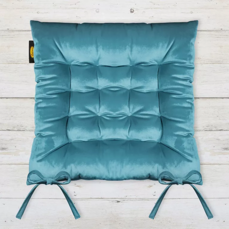Poduszka na krzesło dwustronna 40 x 40 x 6 cm dwustronna welwetowa ciemnoturkusowa z szesnastoma pikowaniami Eurofirany