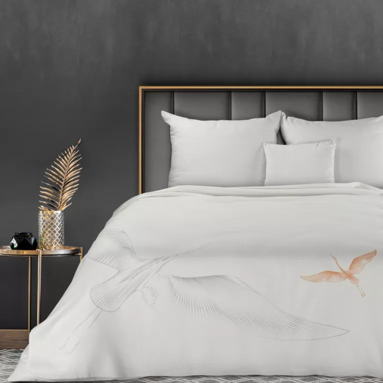 Koc akrylowy 150x200 cm beżowy z nadrukiem żurawi LEA EUROFIRANY PREMIUM Eurofirany