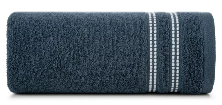 Ręcznik kąpielowy 70x140 cm bawełniany kolor granatowy z subtelną bordiurą w paseczki 500 g/m2 ALLY Eurofirany
