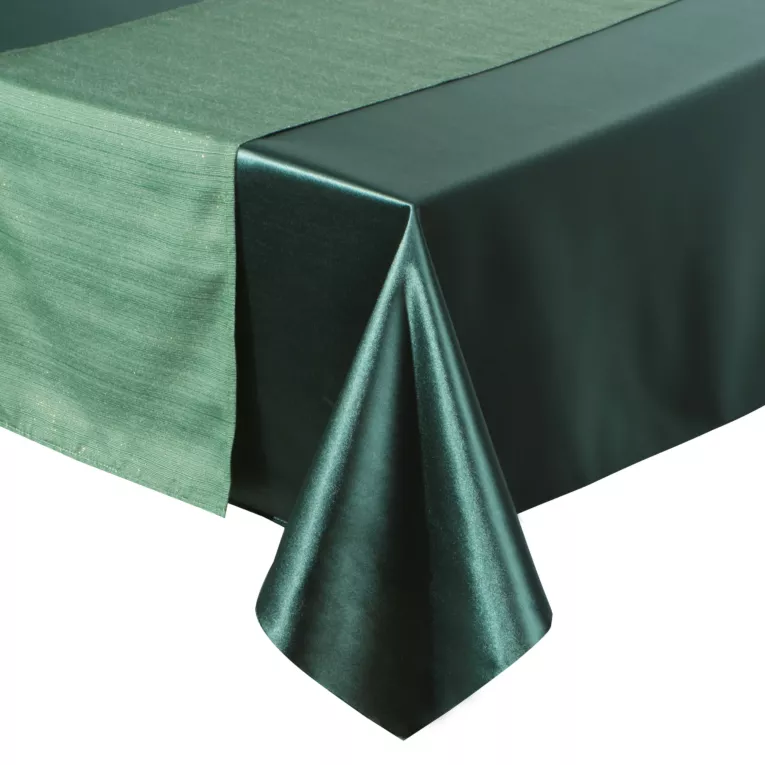 Komplet obrus + bieżnik butelkowozielony, zielony 140x300 cm o satynowym połysku - GLAMO Eurofirany