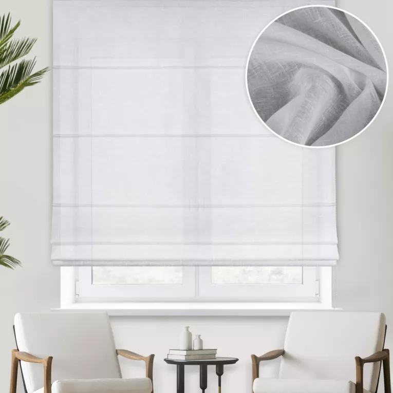 Roleta rzymska naturalna z miękkiej, matowej etaminy o naturalnym splocie, wykończona obciążnikiem