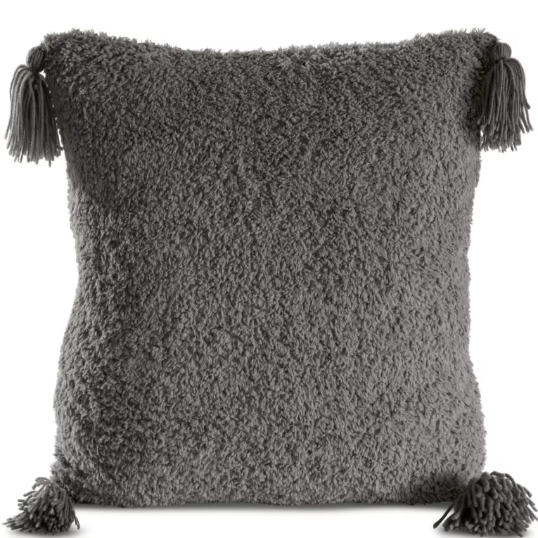 Poszewka na poduszkę 45x45 cm o strukturze miękkiego futra z ozdobnymi chwostami stalowa ELDA Eurofirany