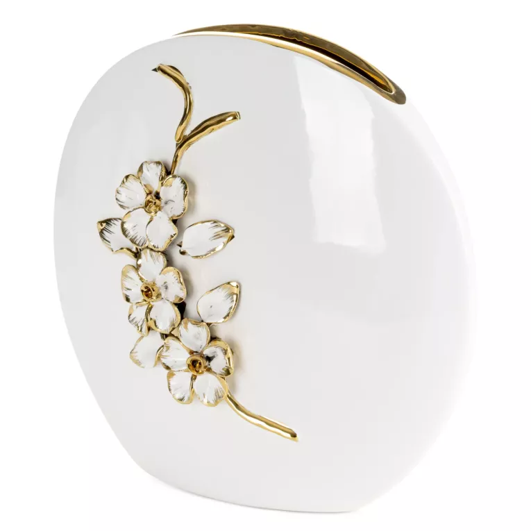 Wazon dekoracyjny biało, złoty zdobiony różami 3D  28x9x26 cm SARA Eurofirany