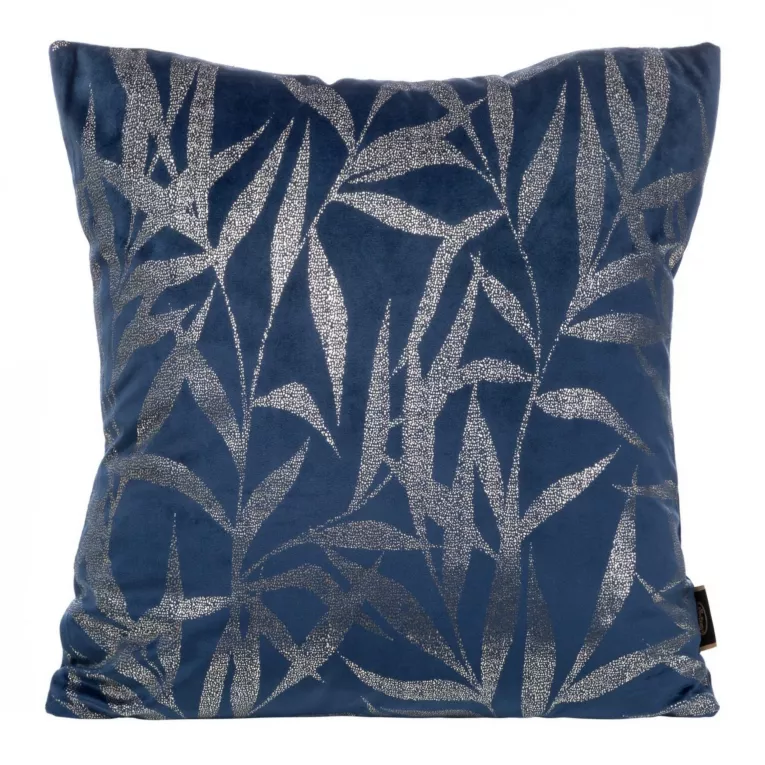 Poszewka na poduszkę 45x45 cm welwetowa ze złocistym nadrukiem liści granatowa BLINK 22 Eurofirany