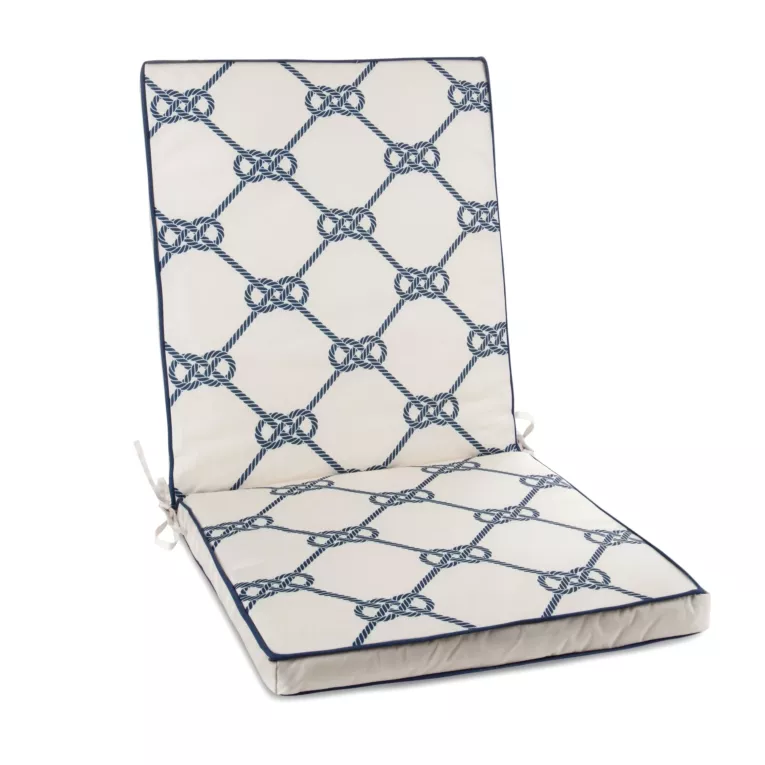 Poduszka na krzesło 42 x 92 x 4 cm wodoodporna biało, granatowa w stylu marynistycznym GARDEN Eurofirany