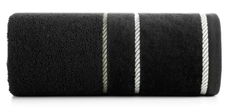 Ręcznik kąpielowy 50x90 cm bawełniany kolor czarny z welwetową bordiurą i kontrastującymi paseczkami 500 g/m2 NEL Eurofirany
