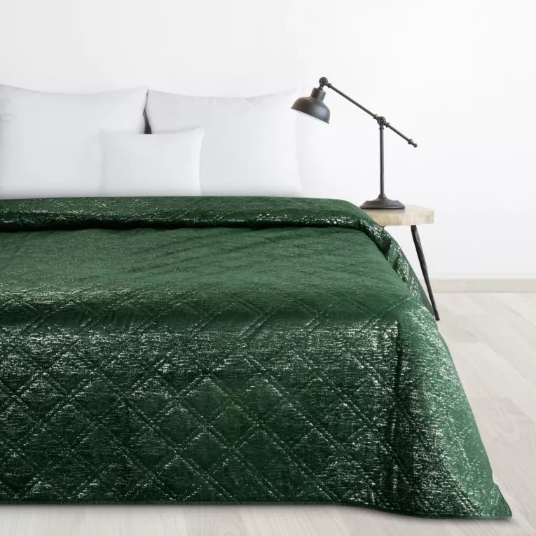 Narzuta welwetowa zielona 220x240 cm pikowana metodą hot press z błyszczącym nadrukiem Design 91 Eurofirany