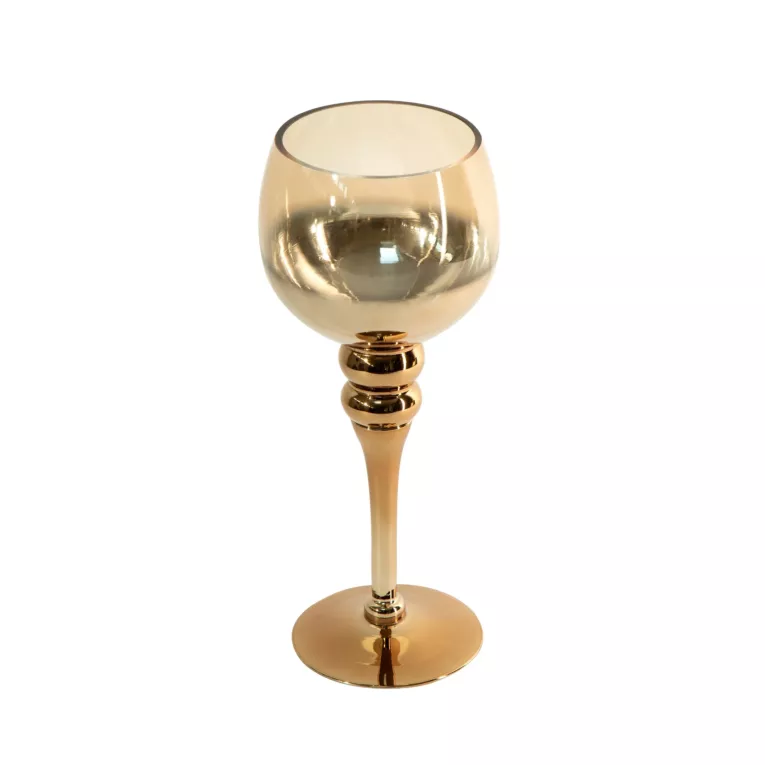 Świecznik dekoracyjny CLOE złoty w kształcie kielicha ze szkła artystycznego Eurofirany
