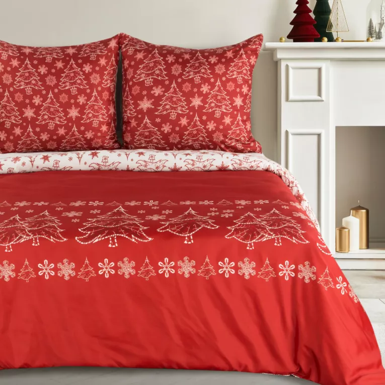 Pościel świąteczna 140x200 z mikrowłókna kolor czerwony, biały RUBI Eurofirany