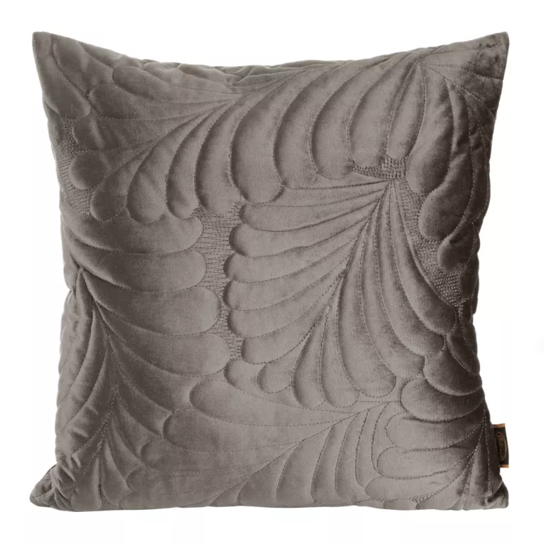 Poszewka na poduszkę 45x45 cm welwetowa pikowana metodą tradycyjnego szycia we wzór liści ciemnobeżowa RIA 4 EUROFIRANY PREMIUM