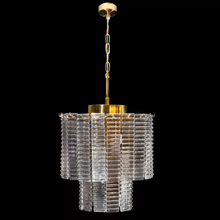 Lampa wisząca do salonu złota DALIA z prostokątnymi szklanymi eleganckimi zawieszkami Eurofirany