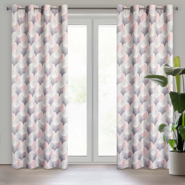 Zasłona szaro, różowa dimout z geometrycznym wzorem 140x250 cm przelotka ASETA Eurofirany