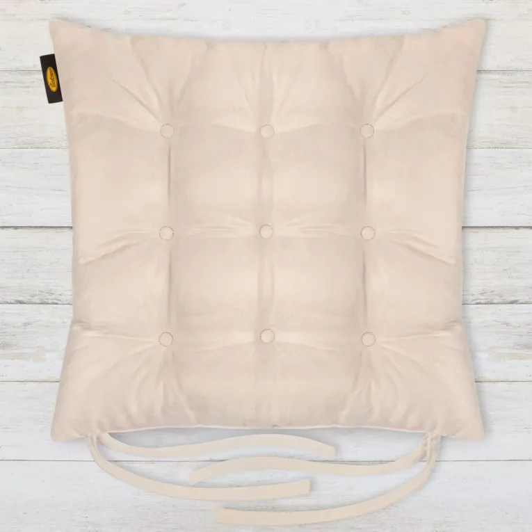 Poduszka na krzesło dwustronna 40 x 40 x 6 cm welurowa ciemnokremowa z dziewięcioma pikowaniami ADOR Eurofirany