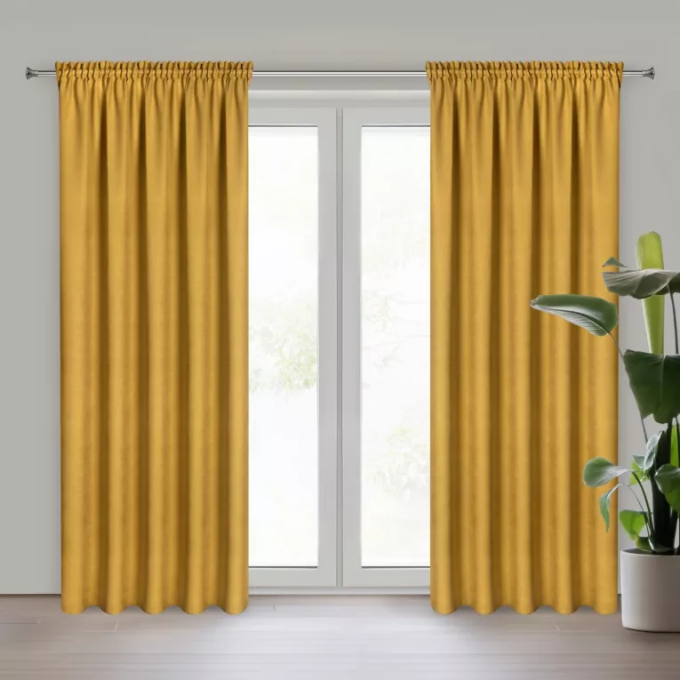 Zasłona musztardowa z tkaniny welurowej 560x220 cm tunel Dora Eurofirany