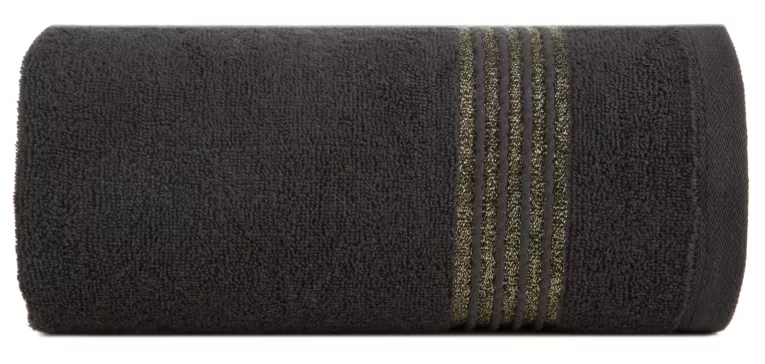 Ręcznik kąpielowy 70x140 cm bawełniany kolor czarny zdobiony paseczkami 500 g/m2 LILA Eurofirany