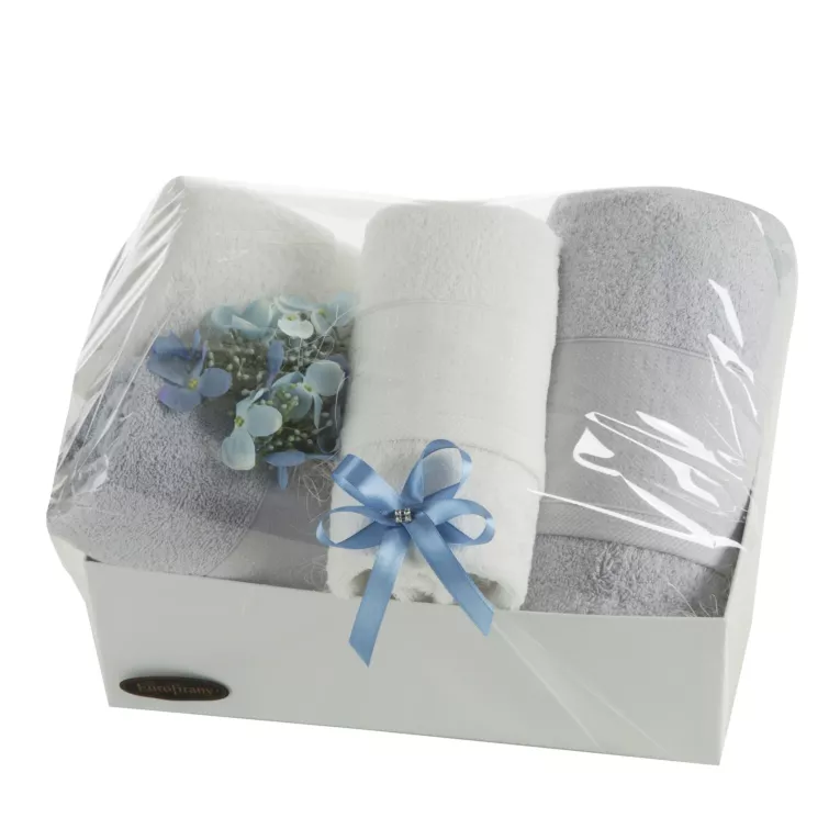 Zestaw ręczników bawełnianych na prezent 2 szt 50x90 cm, 2 szt 70x140 cm kolor biały, srebrny Eurofirany