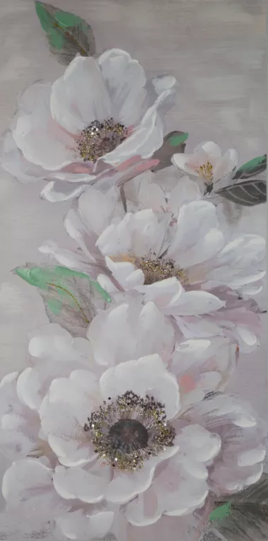 Obraz ręcznie malowany na płótnie kwiat ze złotymi zdobieniami Eurofirany