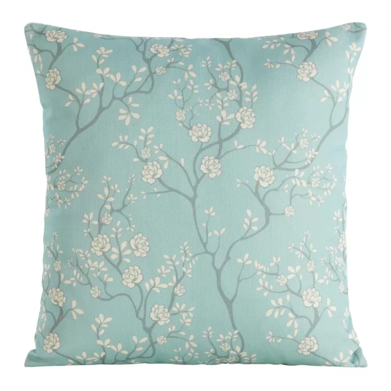 Poszewka na poduszkę 45x45 cm zdobiona kwiatowym printem miętowo, kremowa FLORE 1 Eurofirany