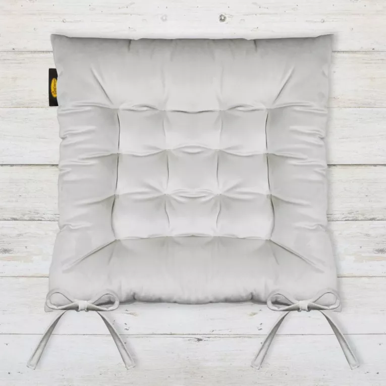 Poduszka na krzesło dwustronna 40 x 40 x 6 cm welwetowa jasnostalowa z szesnastoma pikowaniami Eurofirany