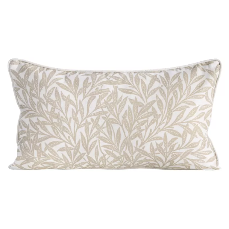 Poszewka na poduszkę 30x50 cm bawełniana z dodatkiem lnu zdobiona nadrukiem roślinnym beżowa LEN Eurofirany