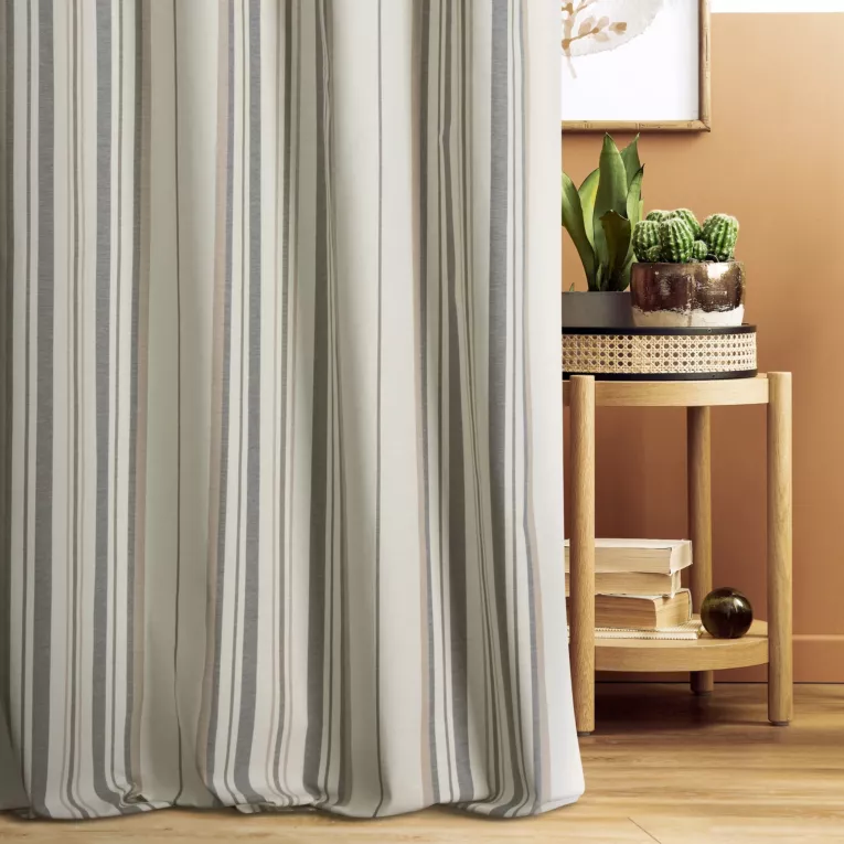 Tkanina zasłonowa o  płóciennym splocie w paski Eurofirany