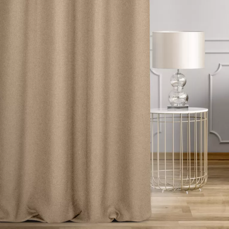 Zasłona szyta na taśmie fala jasnobrązowa z tkaniny o naturalnym splocie w stylu eko