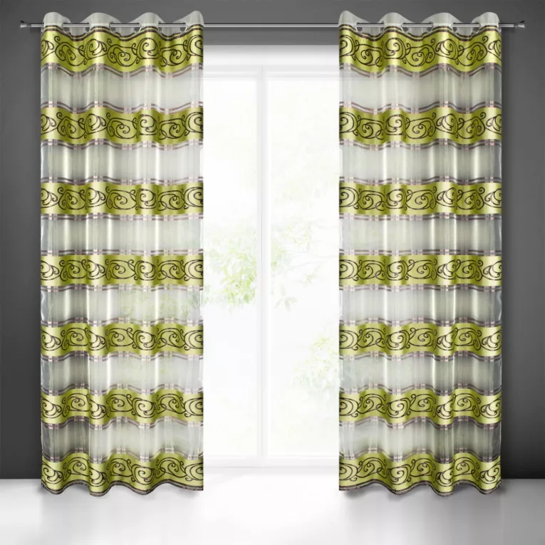 LISA ZIELONA ZASŁONA Z ORGANTYNY W PASY 140x250 cm NA PRZELOTKACH