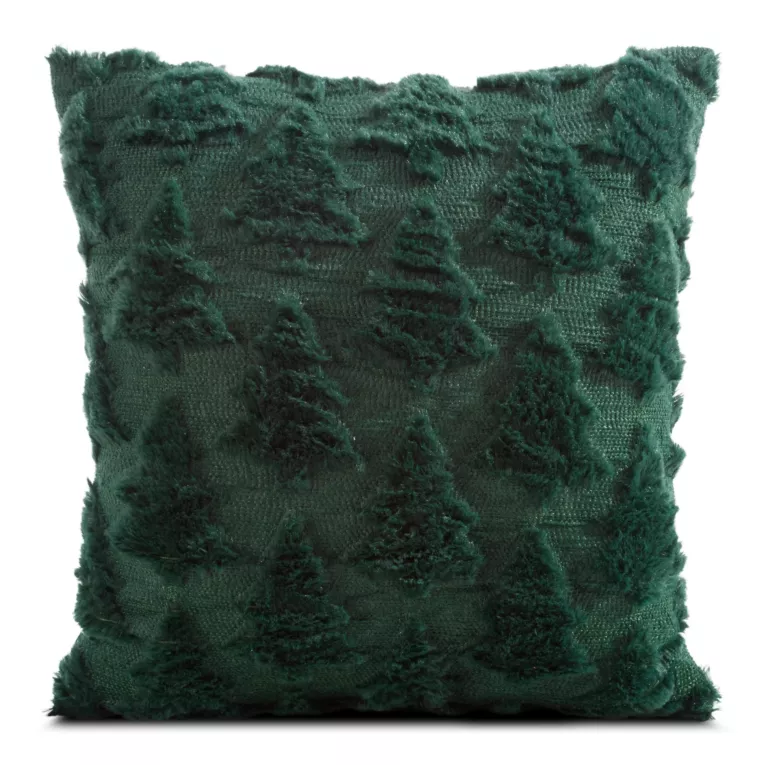 Poszewka na poduszkę świąteczna 45x45 cm ciemnozielona zdobiona futrzaną aplikacją Eurofirany