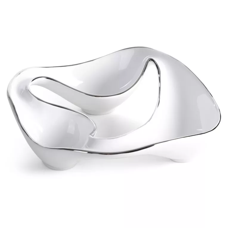 Patera dekoracyjna biało srebrna 28x7 cm ROB Eurofirany