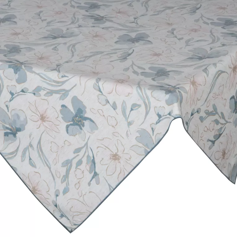 Bieżnik na stół naturalno, jasnoniebieski 85 x 85 cm INES 10 z nadrukowanym motywem pastelowych kwiatów