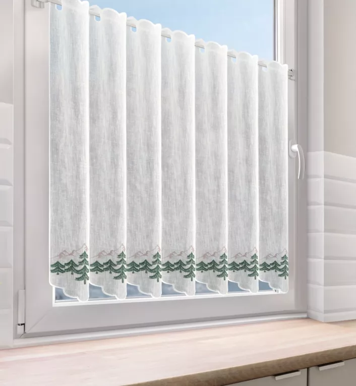 Tkanina firanowa zazdrostka z haftem świątecznym z motywem choinek Eurofirany