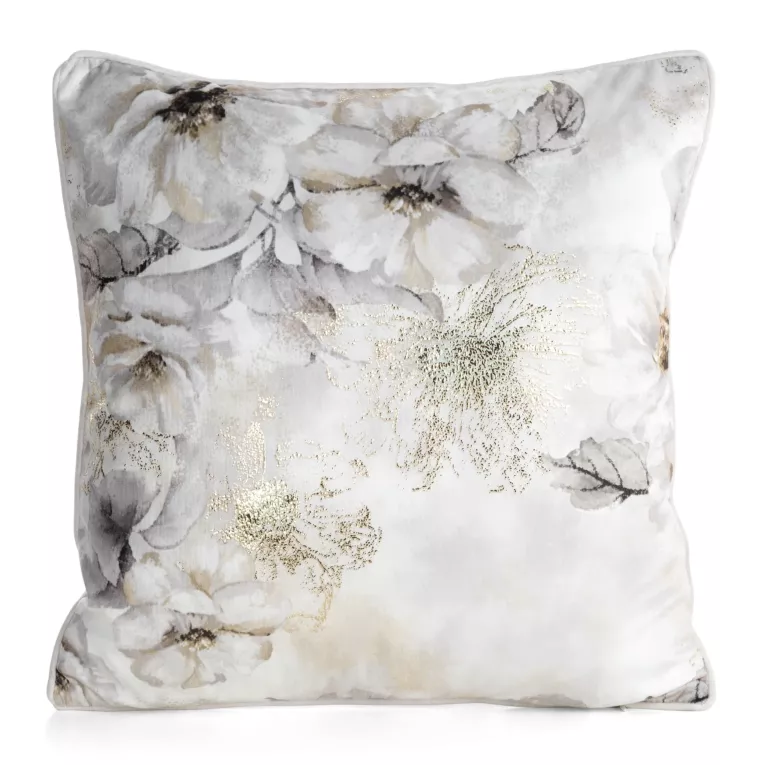 Poszewka na poduszkę 45x45 cm welwetowa z błyszczącymi akcentami jasnoszaro, beżowa LUIZA Eurofirany