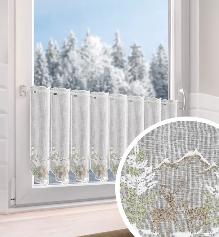 Tkanina firanowa zazdrostka zdobiona świątecznym zimowym haftem Eurofirany