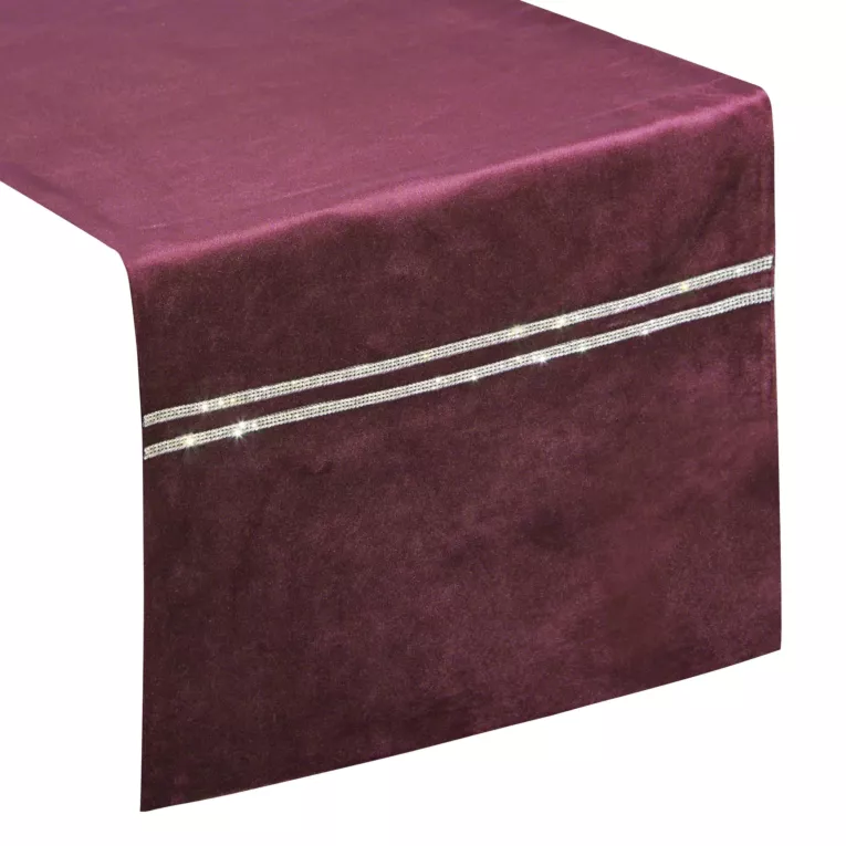 GLEN BORDOWY BIEŻNIK Z WELWETU Z CYRKONIAMI I KRYSZTAŁKAMI 35x140 cm EUROFIRANY