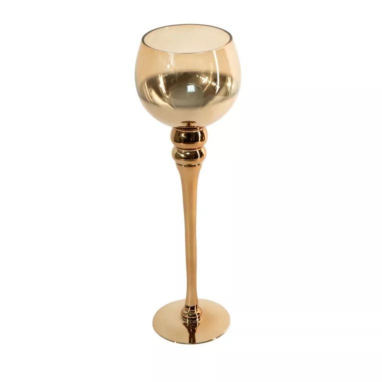 Świecznik dekoracyjny CLOE złoty w kształcie kielicha ze szkła artystycznego Eurofirany