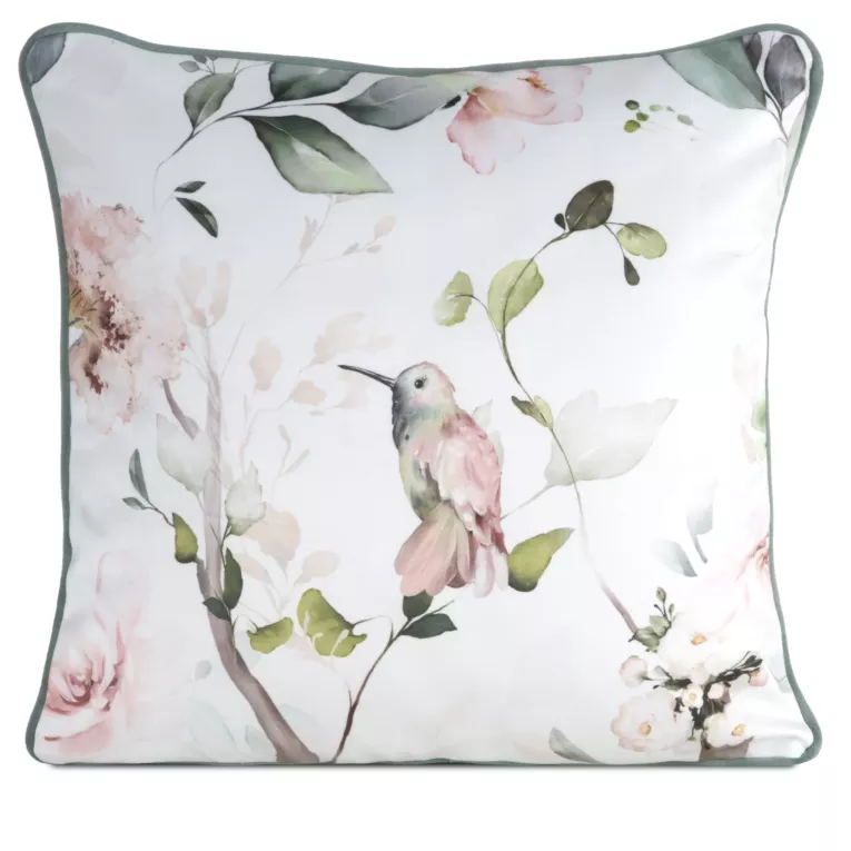 Poszewka na poduszkę dwustronna 45x45 cm welwetowa z motywem roślinnym z wypustką na brzegach biało, zielona INEZ EUROFIRANY PREMIUM