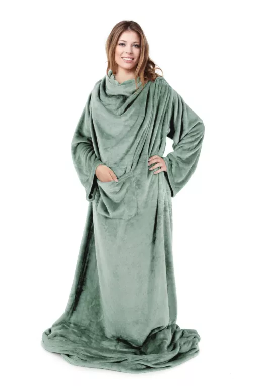 Koc z miękkiego polaru z rękawami 150x180 cm miętowy TV TONY DESIGN 91 Eurofirany