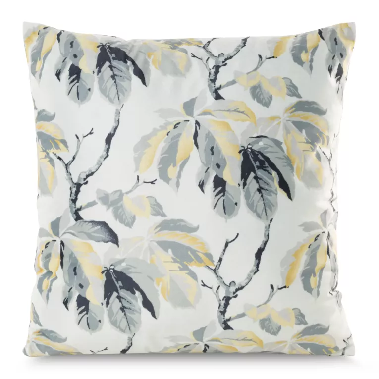 Poszewka na poduszkę 40x40 cm welwetowa zdobiona nadrukiem liści kasztanowca biała, jasnoszara Melisa Eurofirany