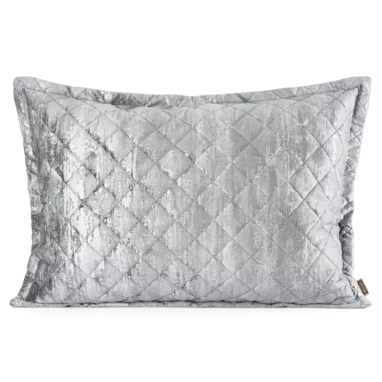 Poszewka na poduszkę 50x70 cm welwetowa pikowana metoda hot press zdobiona błyszczącym przecieranym nadrukiem srebrna BLINK 43 EUROFIRANY PREMIUM