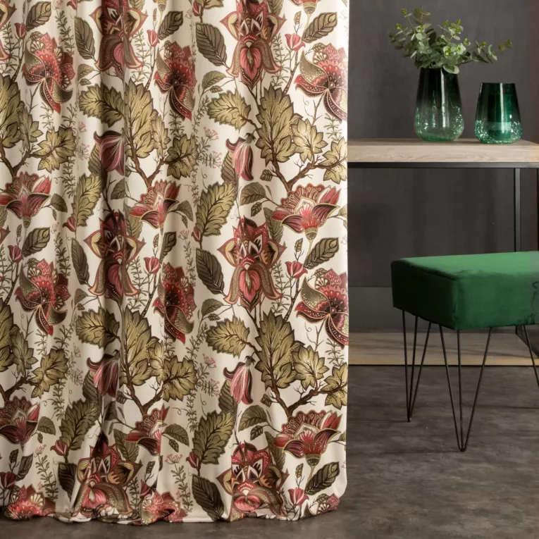 Tkanina zasłonowa, welwetowa z oryginalnym nadrukiem botanicznym Eurofirany