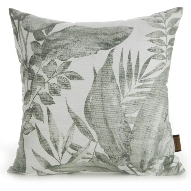 Poszewka na poduszkę 40x40 cm z satyny bawełnianej zdobiona nadrukiem roślinnym miętowo, biała SPRING 48 Eurofirany