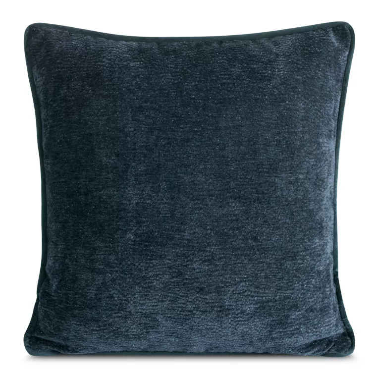 Poszewka na poduszkę 45x45 cm granatowa z szenilowej garbowanej tkaniny i wypustką na brzegach KLARA 01 Eurofirany