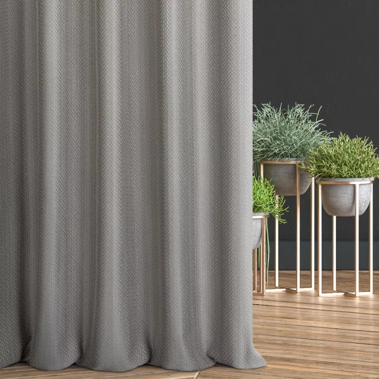 Zasłona szyta na flexach srebrna z tkaniny w drobny dwukolorowy przeplatany wzór