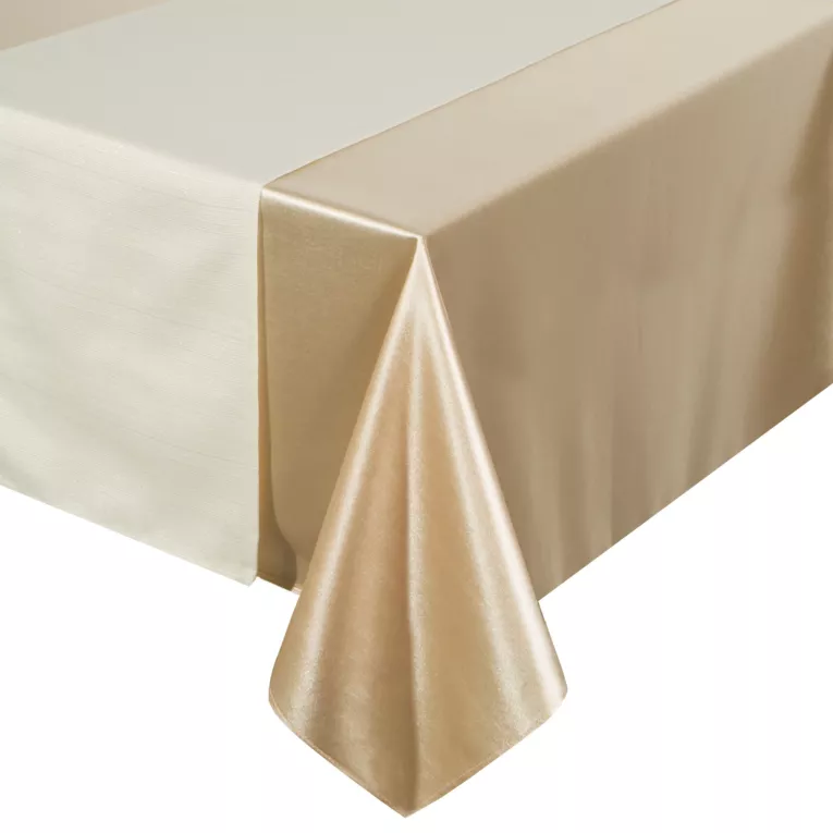 Komplet obrus + bieżnik beżowo, kremowy 140x300 cm o satynowym połysku - GLAMO Eurofirany