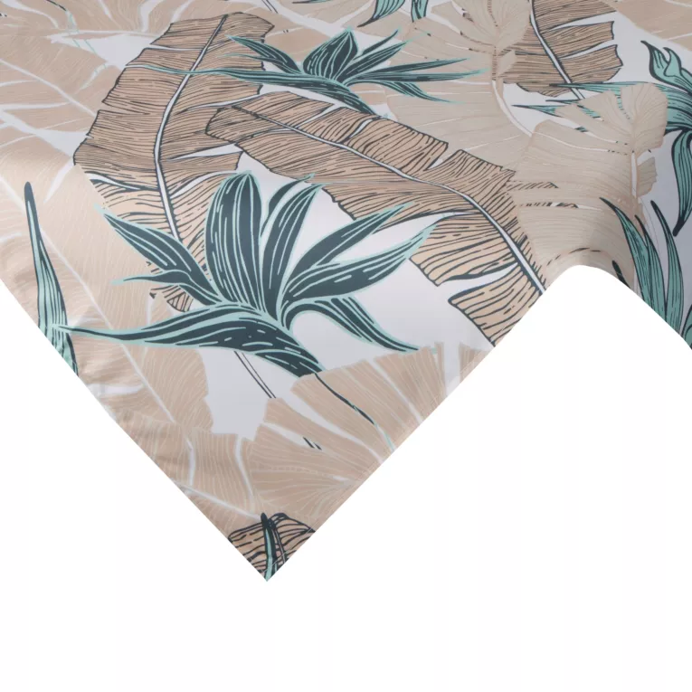 Bieżnik na stół beżowo, turkusowy 85x85 cm wodoodporny GARDEN na taras oraz balkon z motywem liści bananowca