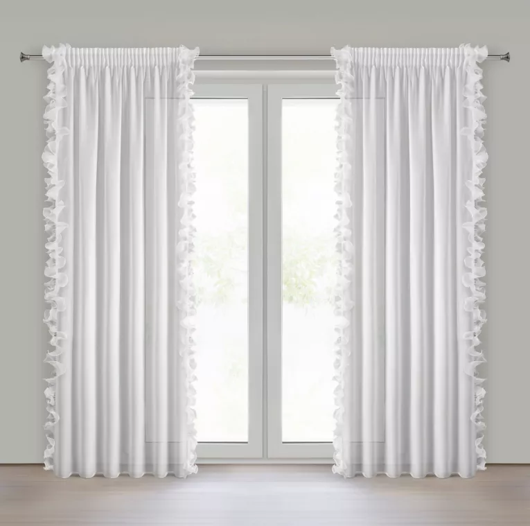 Firana biała z szyfonu zdobiona falbaną na brzegach 140x270 cm taśma - GABRIELA Eurofirany