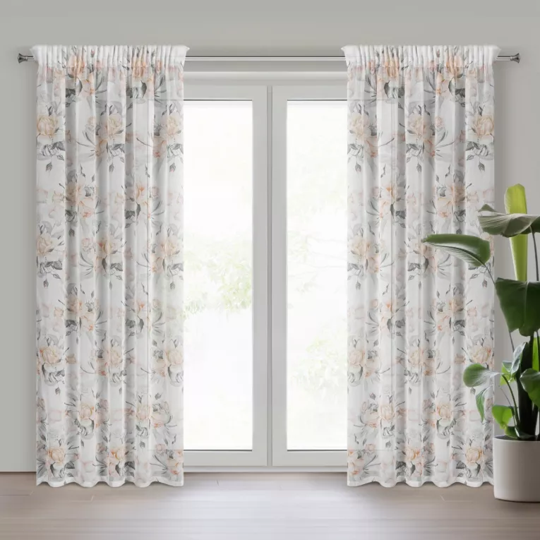 Zasłona gotowa ELLIE z etaminy zdobiona nadrukiem kwiatów Eurofirany