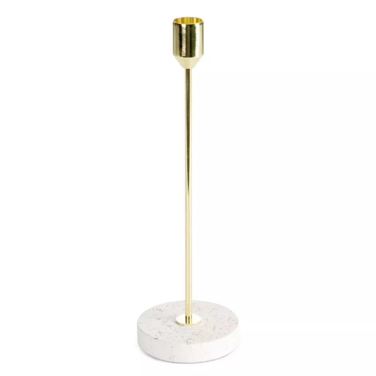 Świecznik dekoracyjny złoto, kremowy o smukłym uchwycie i kamiennej podstawie średnica 8x26 cm KORI Eurofirany