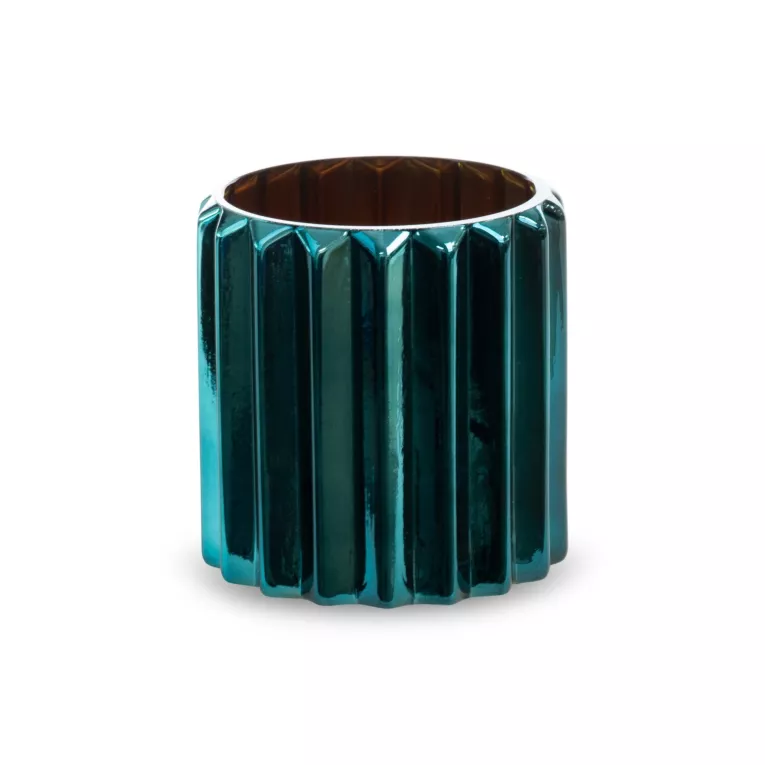Świecznik IRMA turkusowo-miedziany ze szkła artystycznego w stylu industrialnym Eurofirany