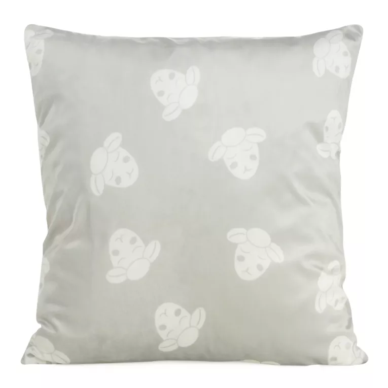 Poszewka na poduszkę 45x45 cm welwetowa z motywem słodkich baranków popielato, biała KIDS DESIGN 91 Eurofirany